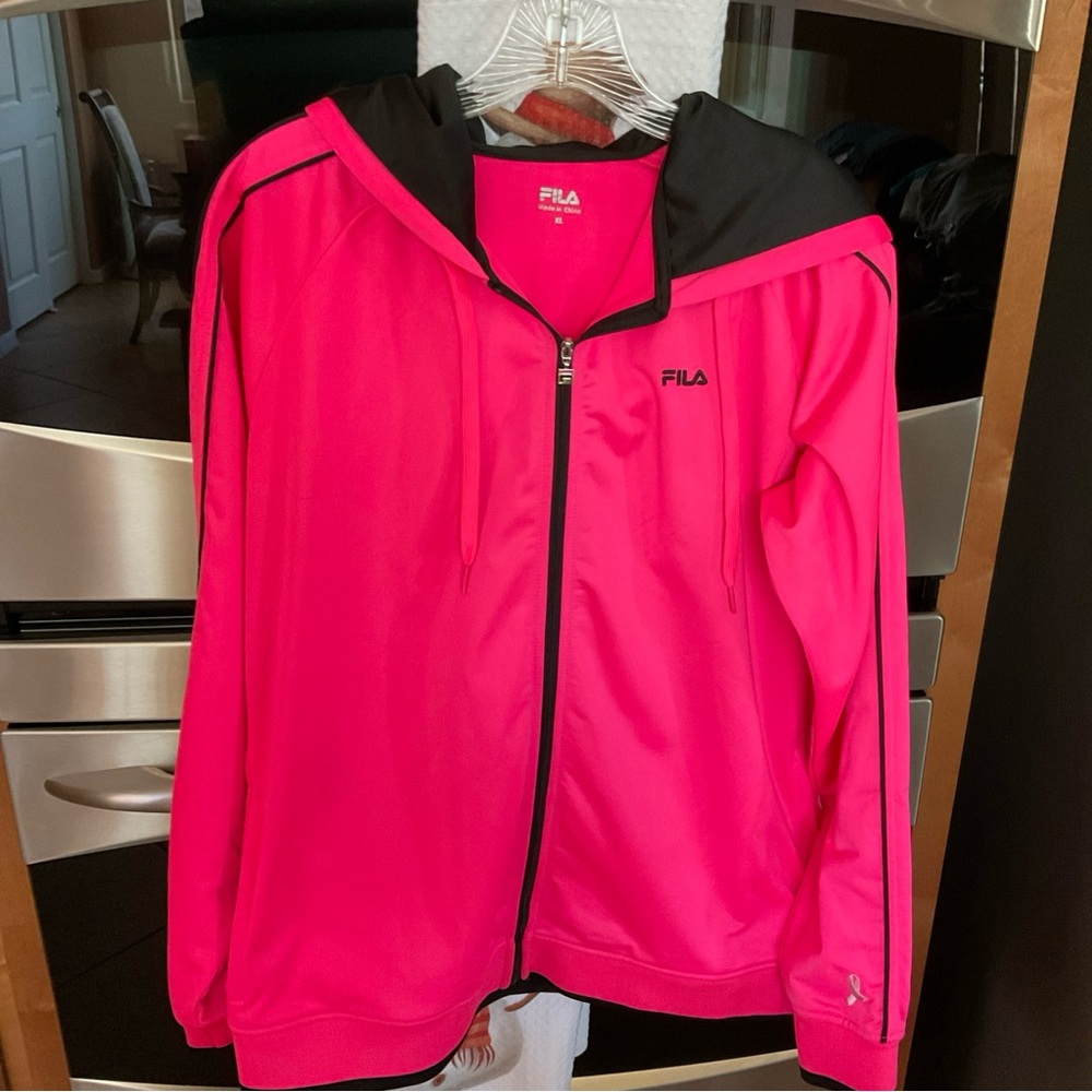 Fila Pink and Black Zip-Up Hoodie, light lining, breast cancer awareness - Picture 4 of 15